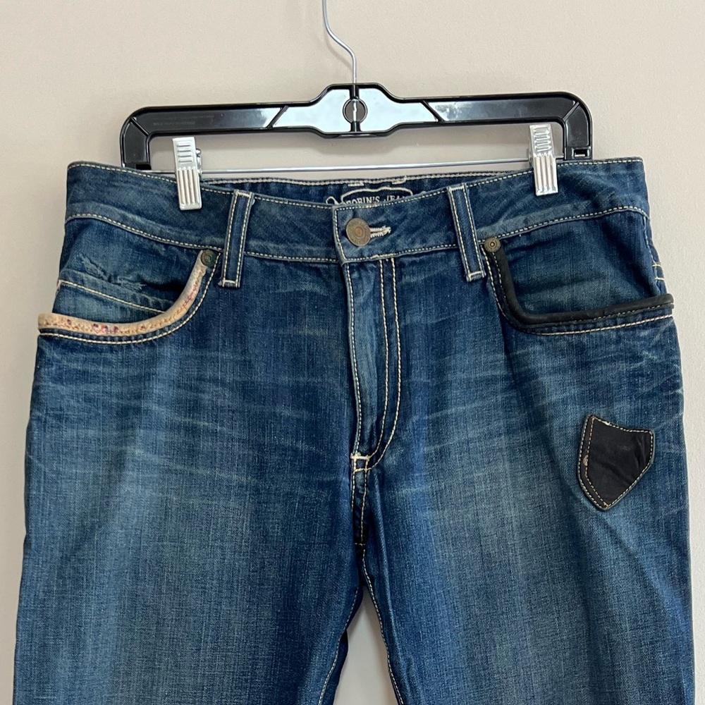 Robin’s Leather Flap Wing Embroidered Distressed Denim Jean, Med Blue Wash, 34 - Picture 3 of 12